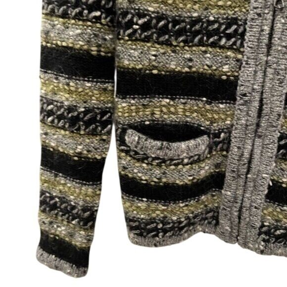 Rag & Bone Womens Striped Knit Cardigan Sweater Black/Green/Gray Wool Blend Size - Picture 4 of 9